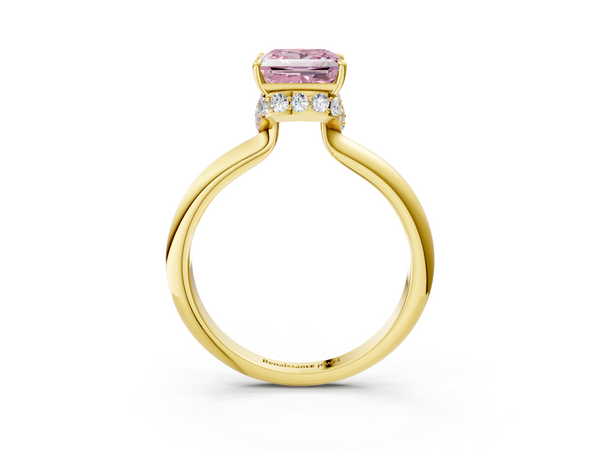 Yellow gold Fancy Pink Princess  Brilliant Solitaire Engagement Ring with Six-Prong Setting and Classic Band