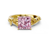Yellow gold Fancy Pink Princess  Brilliant Solitaire with Leaf Motif Band and Four-Prong Setting_32