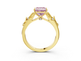 Yellow gold Fancy Pink Princess  Brilliant Solitaire with Leaf Motif Band and Four-Prong Setting_35