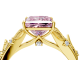 Yellow gold Fancy Pink Princess  Brilliant Solitaire with Leaf Motif Band and Four-Prong Setting_36