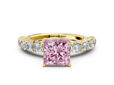 Yellow gold Fancy Pink Princess  Brilliant Solitaire with Pavé Band and Four-Prong Setting_18