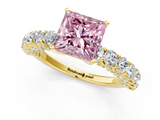 Yellow gold Fancy Pink Princess  Brilliant Solitaire with Pavé Band and Four-Prong Setting_19