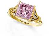 Yellow gold Fancy Pink Princess  Brilliant Solitaire with Pave Band and Four-Prong Setting_1