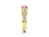Yellow gold Fancy Pink Princess  Brilliant Solitaire with Side Stones on a Pave Band and Four-Prong Setting_26