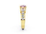 Yellow gold Fancy Pink Princess  Brilliant Solitaire with Side Stones on a Pave Band and Four-Prong Setting_35