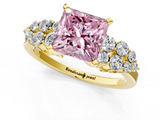 Yellow gold Fancy Pink Princess  Cluster Diamond Engagement Ring with Pavé Band and Four-Prong Setting_1