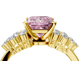 Yellow gold Fancy Pink Princess  Cluster Diamond Engagement Ring with Pavé Band and Four-Prong Setting_4