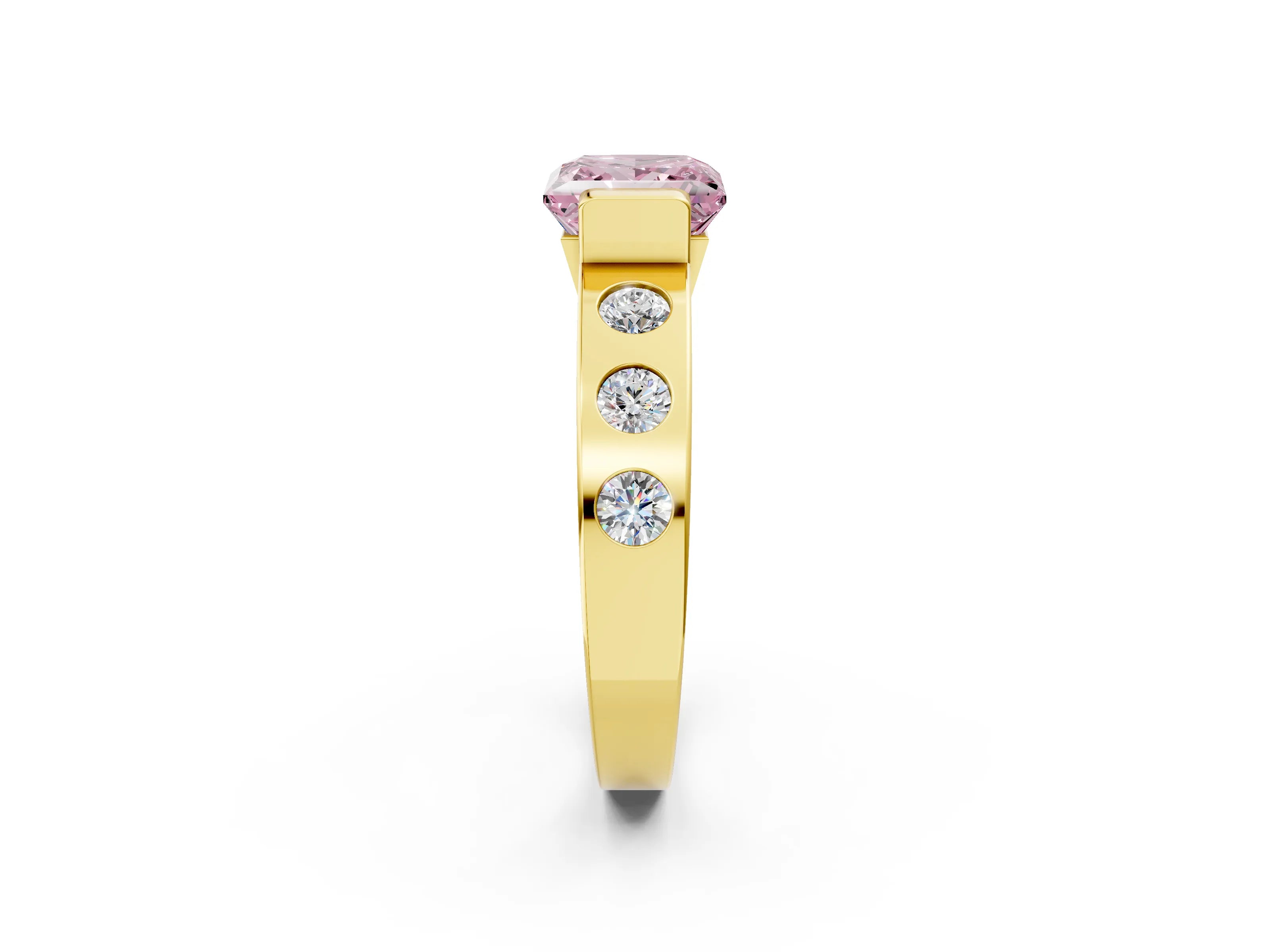 Yellow gold Fancy Pink Princess Cut Brilliant Channel-Set Diamond Ring with Bezel Prong Setting_2