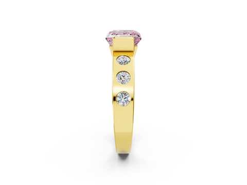 Yellow gold Fancy Pink Princess Cut Brilliant Channel-Set Diamond Ring with Bezel Prong Setting_2