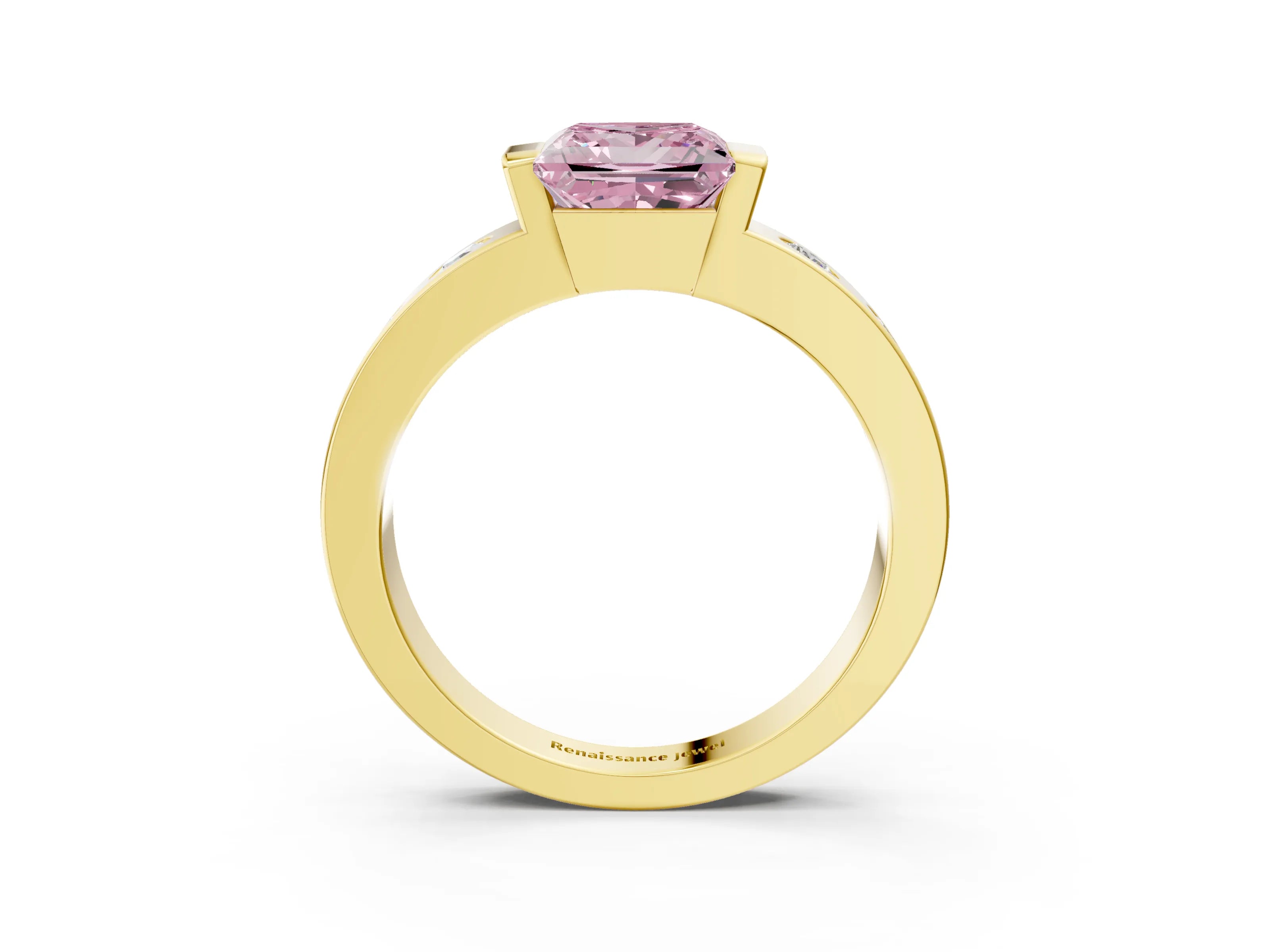 Yellow gold Fancy Pink Princess Cut Brilliant Channel-Set Diamond Ring with Bezel Prong Setting_3