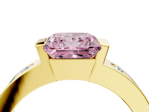 Yellow gold Fancy Pink Princess Cut Brilliant Channel-Set Diamond Ring with Bezel Prong Setting_4