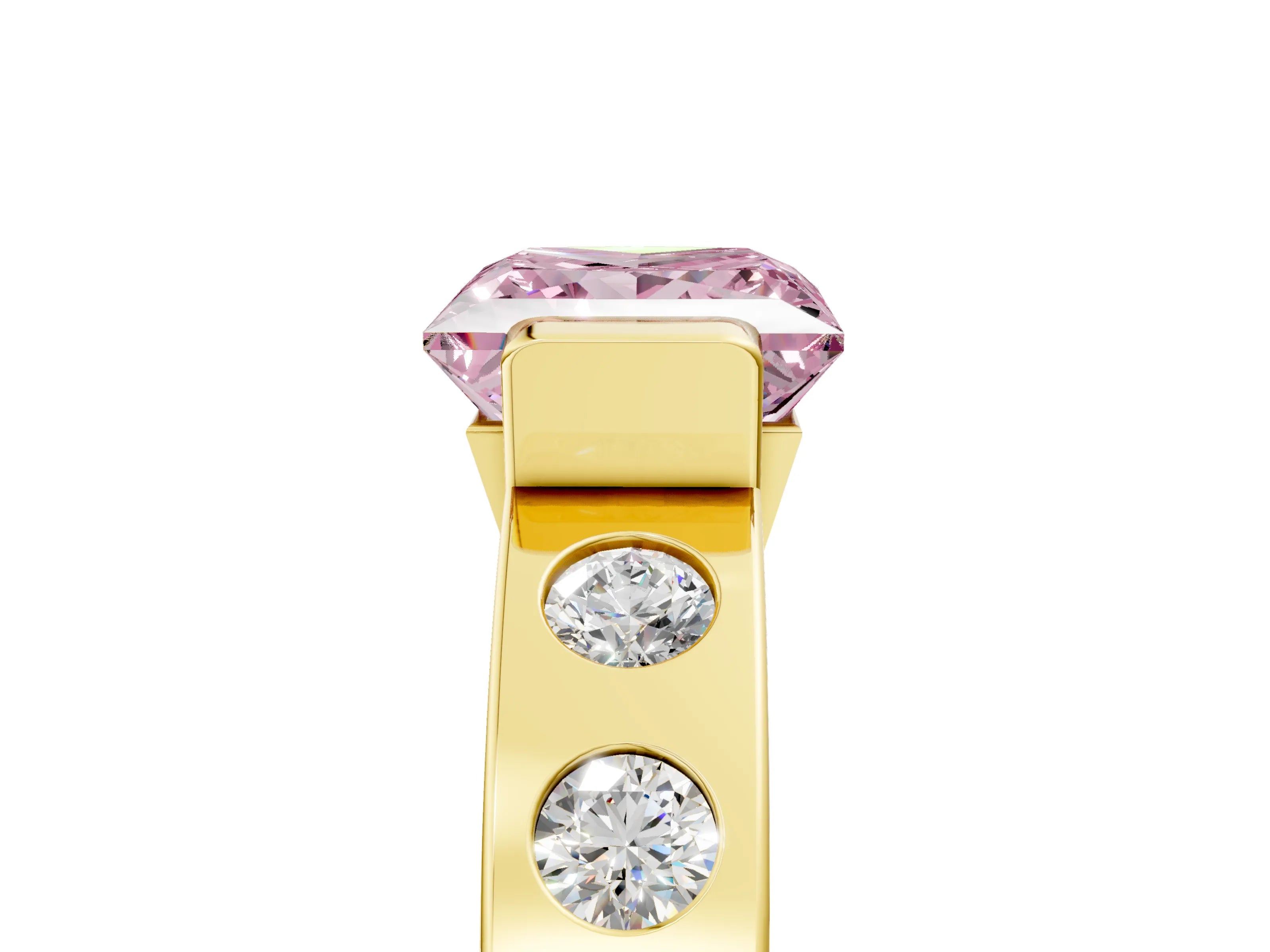 Yellow gold Fancy Pink Princess Cut Brilliant Channel-Set Diamond Ring with Bezel Prong Setting_5