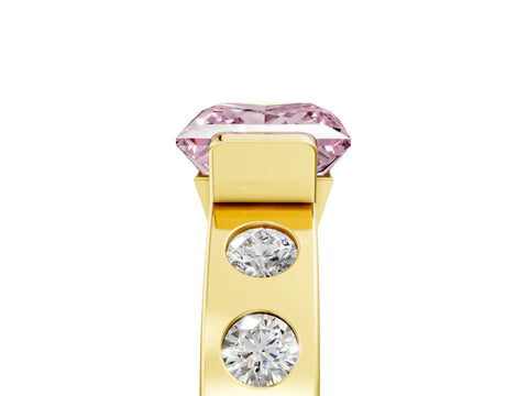 Yellow gold Fancy Pink Princess Cut Brilliant Channel-Set Diamond Ring with Bezel Prong Setting_5