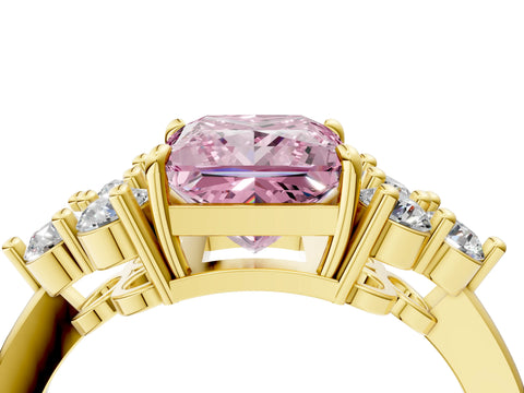 Yellow gold Fancy Pink Princess Cut Brilliant Diamond Cluster Accent Solitaire Ring with Prong Setting_4