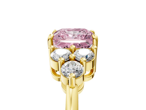 Yellow gold Fancy Pink Princess Cut Brilliant Diamond Cluster Accent Solitaire Ring with Prong Setting_5