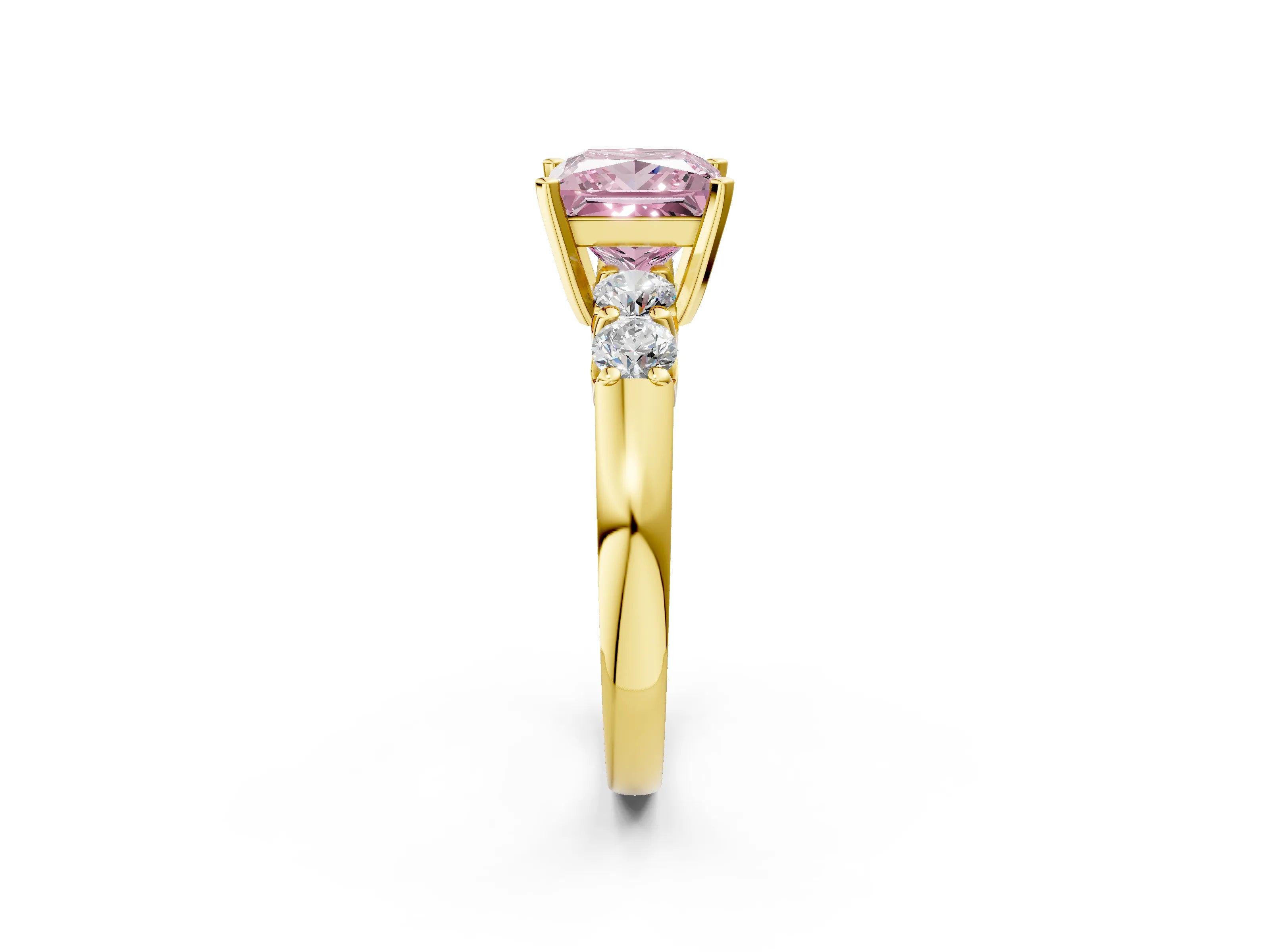 Yellow gold Fancy Pink Princess Cut Brilliant Diamond Five-Stone Engagement Ring with Prong Setting on a Classic Band_5