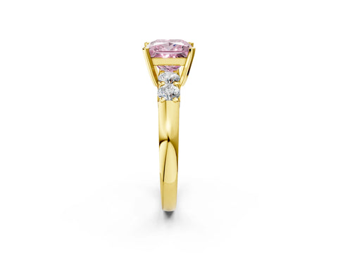 Yellow gold Fancy Pink Princess Cut Brilliant Diamond Five-Stone Engagement Ring with Prong Setting on a Classic Band_5