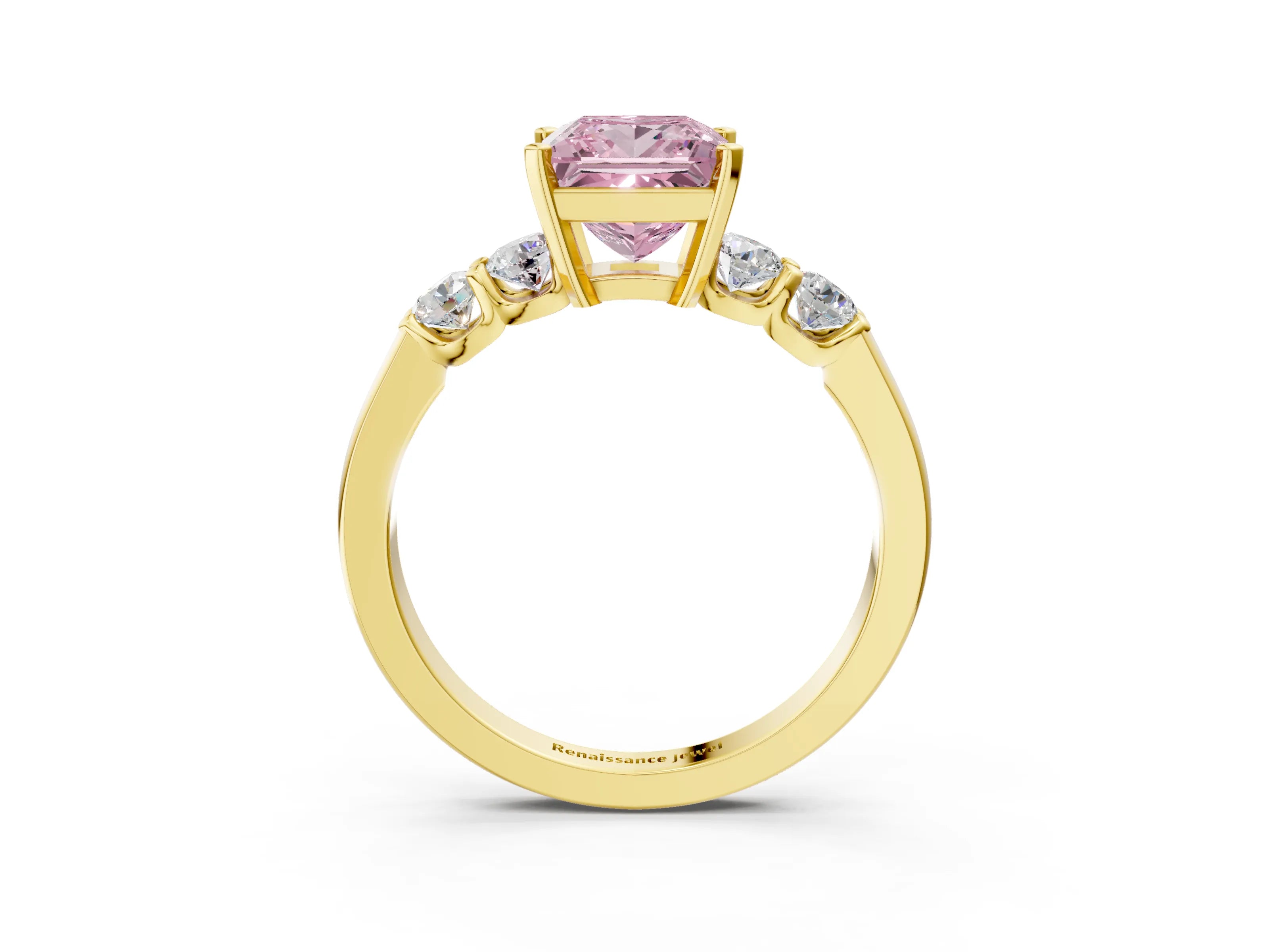 Yellow gold Fancy Pink Princess Cut Brilliant Diamond Five-Stone Engagement Ring with Prong Setting on a Classic Band_6