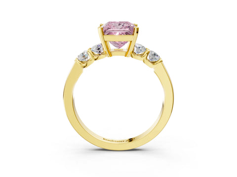 Yellow gold Fancy Pink Princess Cut Brilliant Diamond Five-Stone Engagement Ring with Prong Setting on a Classic Band_6