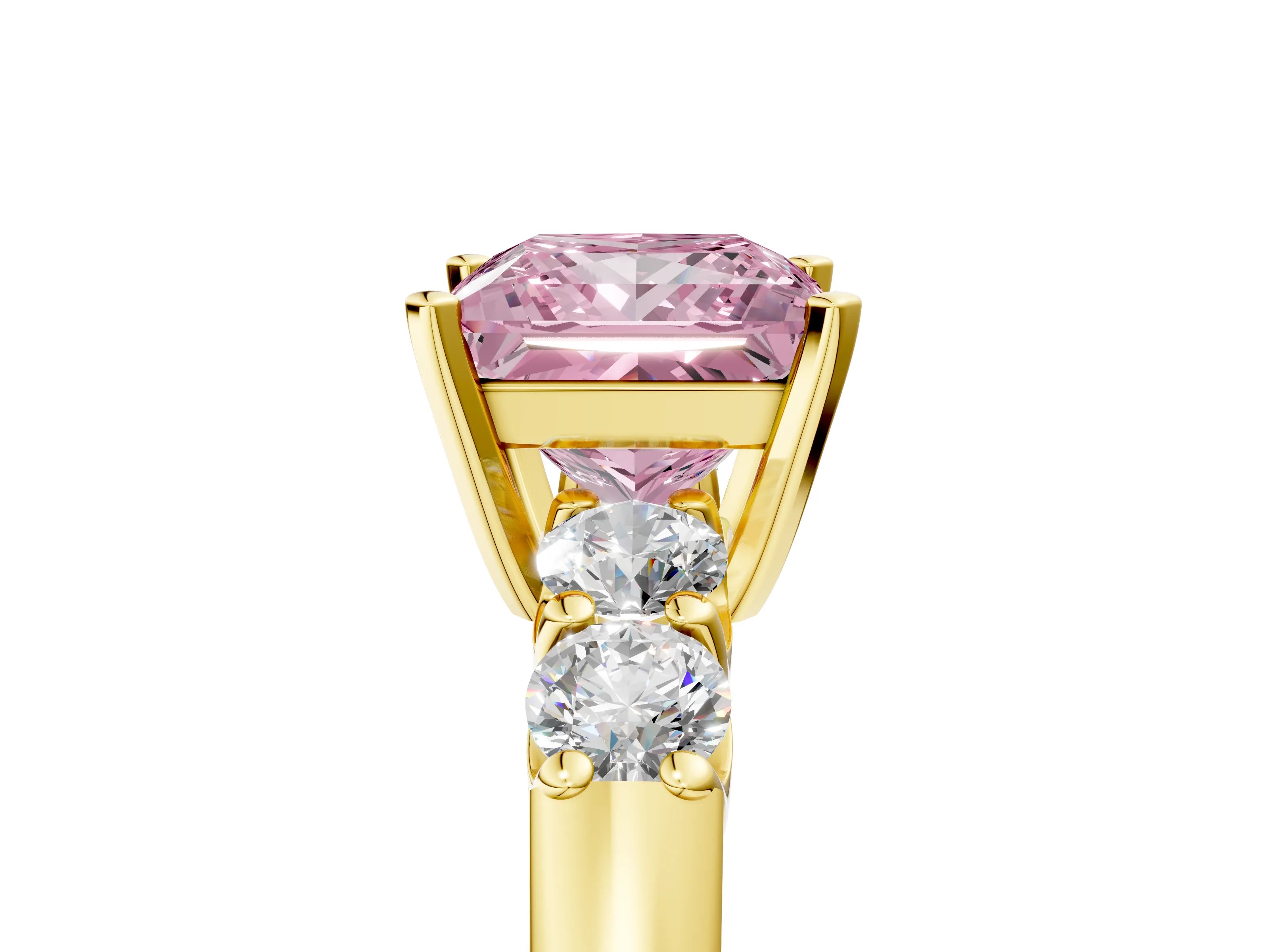 Yellow gold Fancy Pink Princess Cut Brilliant Diamond Five-Stone Engagement Ring with Prong Setting on a Classic Band_8