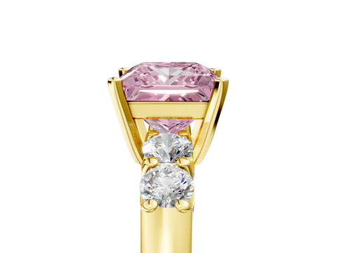 Yellow gold Fancy Pink Princess Cut Brilliant Diamond Five-Stone Engagement Ring with Prong Setting on a Classic Band_8