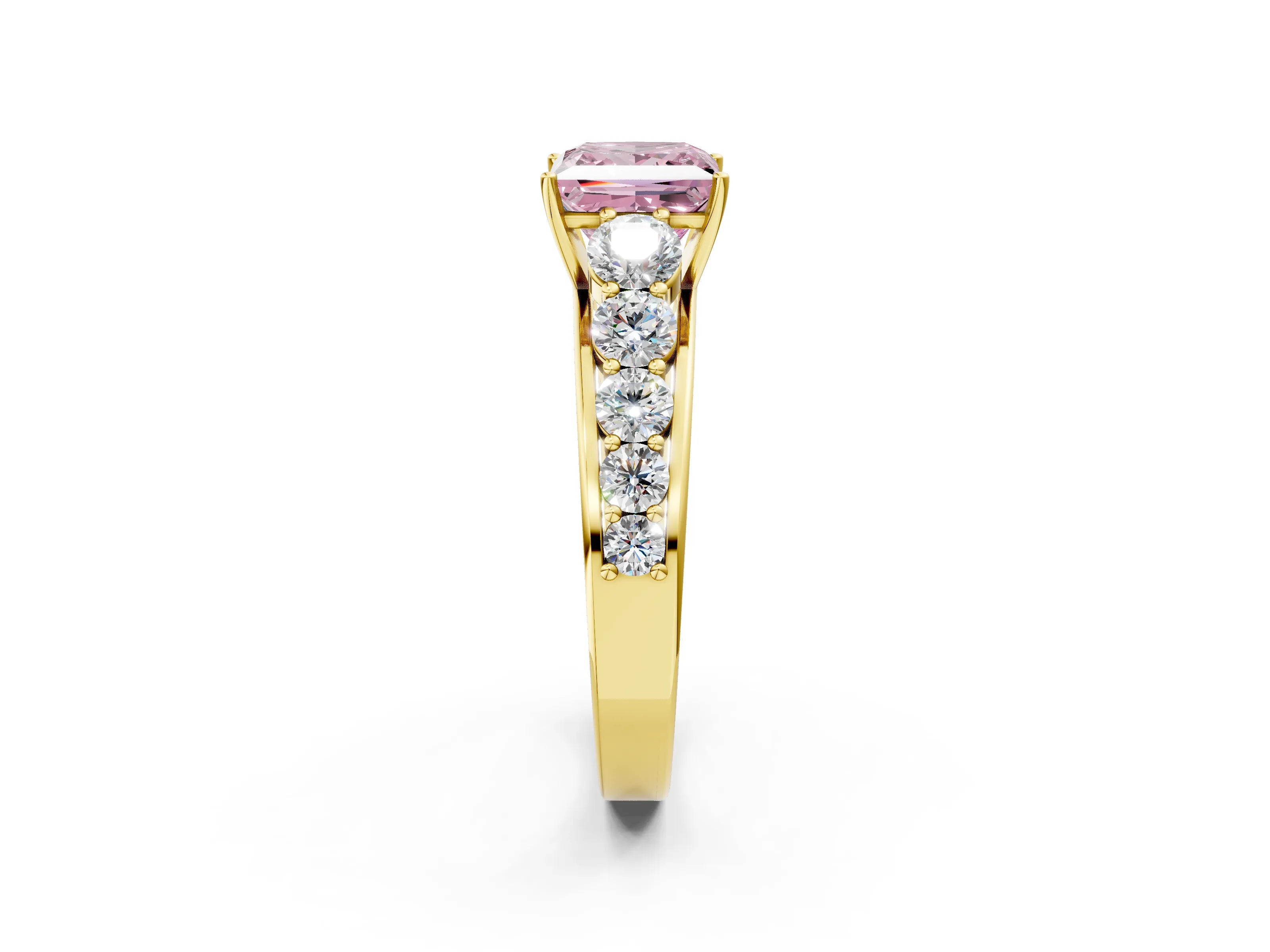 Yellow gold Fancy Pink Princess Cut Brilliant Diamond Pavé Band with Six-Prong Setting_2