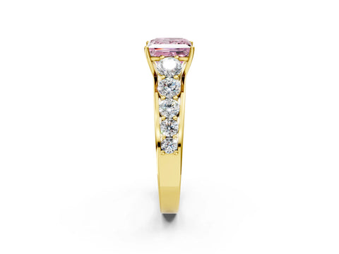Yellow gold Fancy Pink Princess Cut Brilliant Diamond Pavé Band with Six-Prong Setting_2