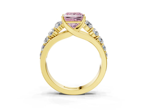 Yellow gold Fancy Pink Princess Cut Brilliant Diamond Pavé Band with Six-Prong Setting_3