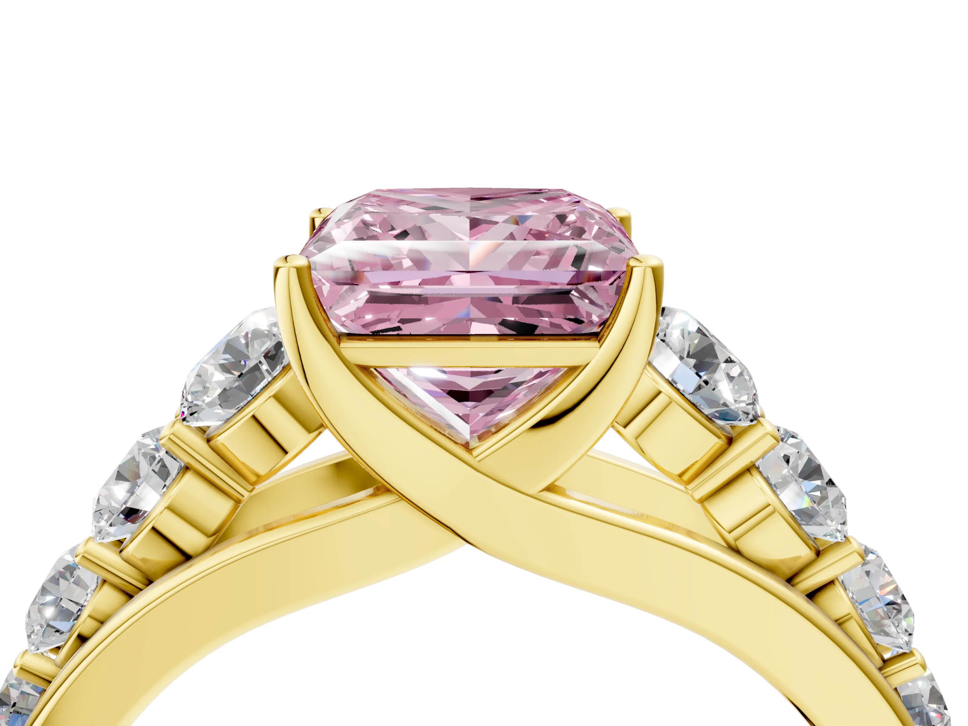 Yellow gold Fancy Pink Princess Cut Brilliant Diamond Pavé Band with Six-Prong Setting_4