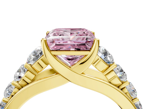 Yellow gold Fancy Pink Princess Cut Brilliant Diamond Pavé Band with Six-Prong Setting_4