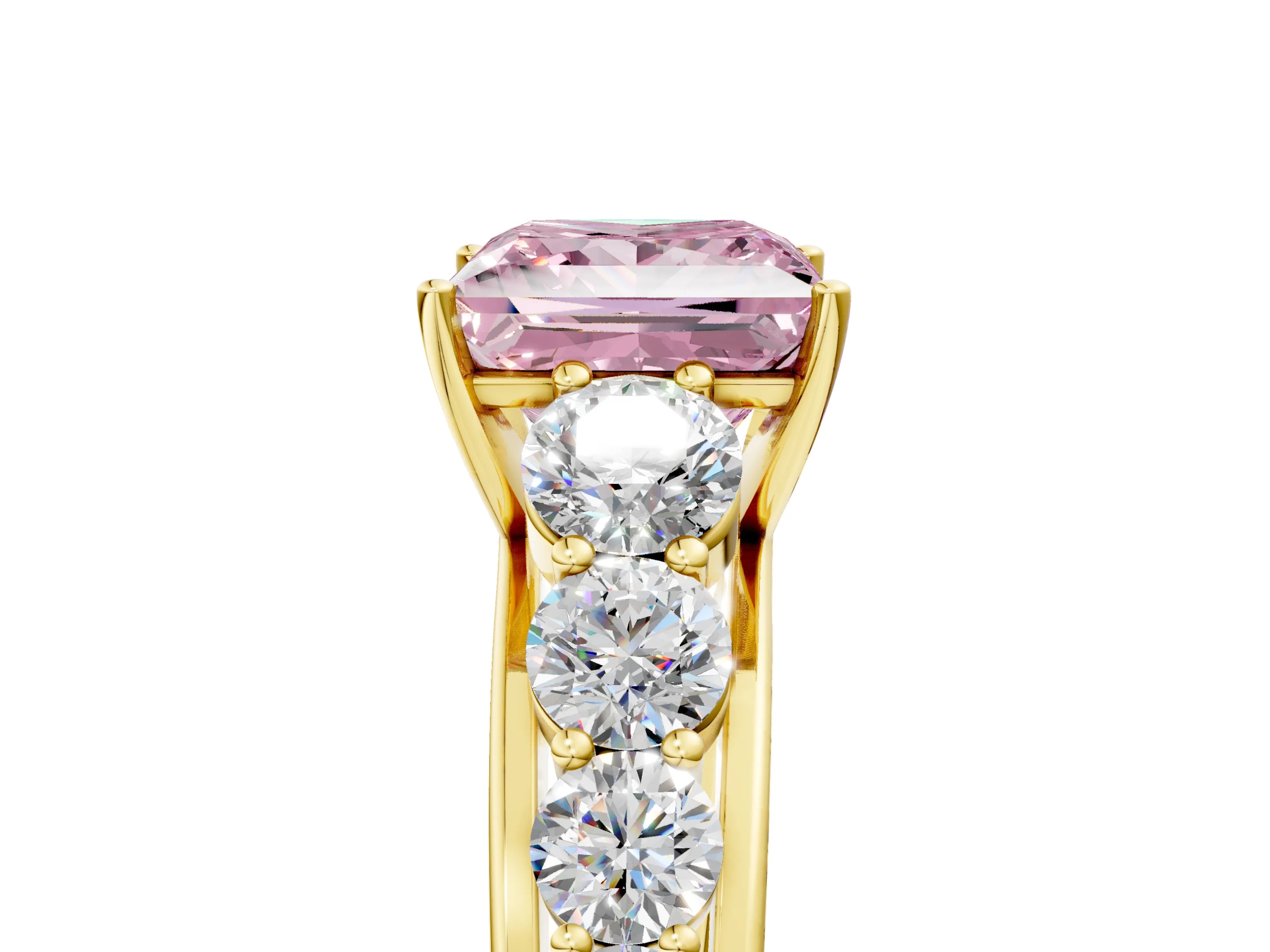 Yellow gold Fancy Pink Princess Cut Brilliant Diamond Pavé Band with Six-Prong Setting_5