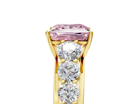 Yellow gold Fancy Pink Princess Cut Brilliant Diamond Pavé Band with Six-Prong Setting_5