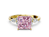 Yellow gold Fancy Pink Princess Cut Brilliant Diamond Solitaire Ring with Pear Side Stones and Four-Prong Setting_3