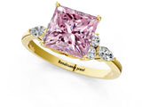 Yellow gold Fancy Pink Princess Cut Brilliant Diamond Solitaire Ring with Pear Side Stones and Four-Prong Setting_4