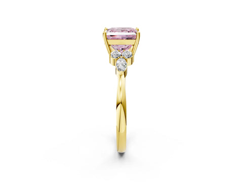 Yellow gold Fancy Pink Princess Cut Brilliant Diamond Solitaire Ring with Pear Side Stones and Four-Prong Setting_5
