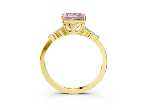 Yellow gold Fancy Pink Princess Cut Brilliant Diamond Solitaire Ring with Pear Side Stones and Four-Prong Setting_6