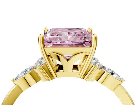 Yellow gold Fancy Pink Princess Cut Brilliant Diamond Solitaire Ring with Pear Side Stones and Four-Prong Setting_7
