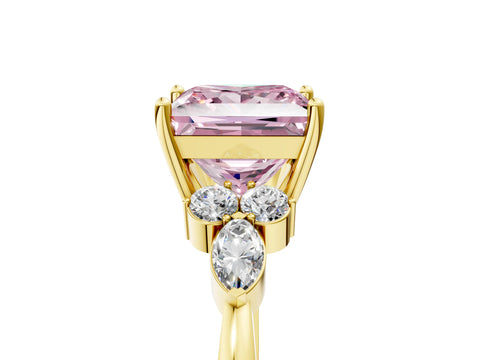 Yellow gold Fancy Pink Princess Cut Brilliant Diamond Solitaire Ring with Pear Side Stones and Four-Prong Setting_8