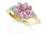 Yellow gold Fancy Pink Princess Cut Brilliant Diamond with Cluster Setting on a Beaded Band and Four-Prong Setting_1