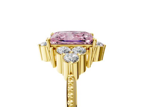 Yellow gold Fancy Pink Princess Cut Brilliant Diamond with Cluster Setting on a Beaded Band and Four-Prong Setting_5