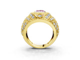 Yellow gold Fancy Pink Princess Cut Brilliant Halo Pave Diamond Milgrain Ring_3