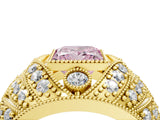 Yellow gold Fancy Pink Princess Cut Brilliant Halo Pave Diamond Milgrain Ring_4