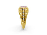 Yellow gold Fancy Pink Princess Cut Brilliant Milgrain Filigree Diamond Ring with Square Prong Setting_2