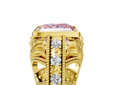 Yellow gold Fancy Pink Princess Cut Brilliant Milgrain Filigree Diamond Ring with Square Prong Setting_5
