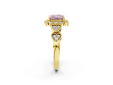 Yellow gold Fancy Pink Princess Cut Brilliant Milgrain Pave Heart Band Solitaire Ring_2