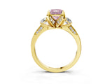 Yellow gold Fancy Pink Princess Cut Brilliant Three-Stone Diamond Ring with Pavé Band and Four-Prong Setting_6