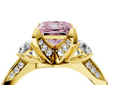 Yellow gold Fancy Pink Princess Cut Brilliant Three-Stone Diamond Ring with Pavé Band and Four-Prong Setting_7