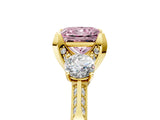 Yellow gold Fancy Pink Princess Cut Brilliant Three-Stone Diamond Ring with Pavé Band and Four-Prong Setting_8