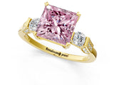 Yellow gold Fancy Pink Princess Cut Brilliant Three-Stone Pave Band with Four-Prong Setting_1