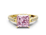 Yellow gold Fancy Pink Princess  Cut Cathedral Pave Diamond Engagement Ring with Six-Prong Setting_33